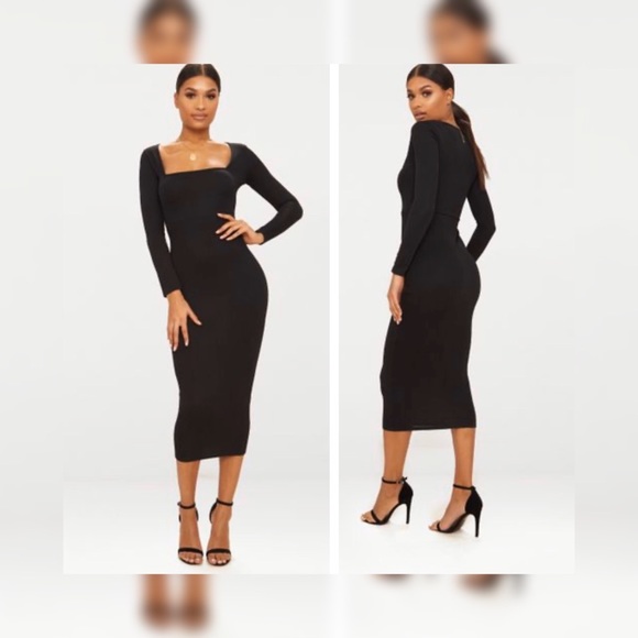 Dresses & Skirts - Black square neck midi dress!